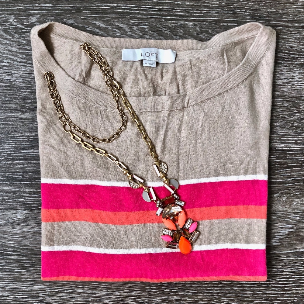 ANN TAYLOR LOFT Striped Short Sleeve Sweater Top